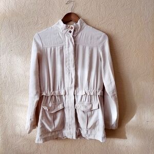 a new day Beige Utility Jacket Safari Full Zip Front Roll-Up Sleeve Sz Small